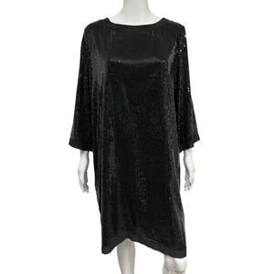 LOVE MOSCHINO Black Sequined Embellished Long Sleeve Knee Length Shift Dress 12